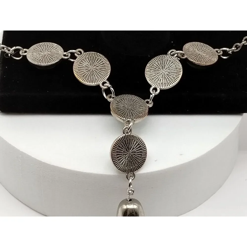 Necklace and Matching Earrings in a Mint Green Stone with Silver tone Tassel
